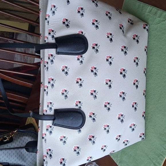 Coach Taxi Crossgrain Leather Tote Bramble Rose White Pink Floral Bag - Picture 3 of 16